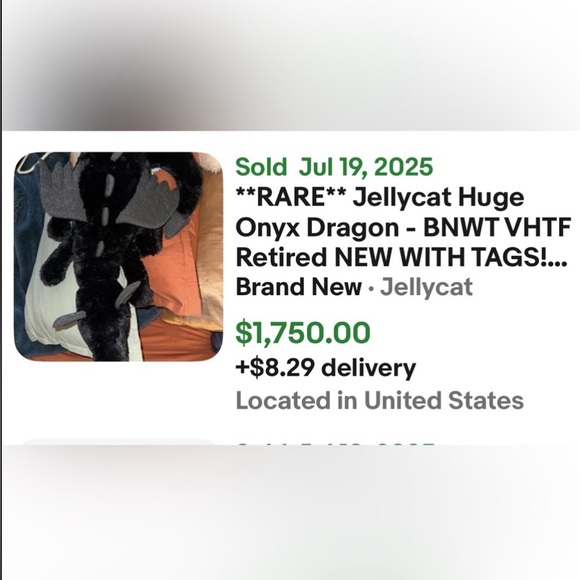 BNWT JellyCat Rose Medium Dragon, VHTF 26”, TAIL UNFURLED/ 20” FURLED ORIGINAL - Picture 9 of 12